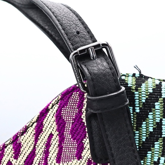 Desigual Large Patchwork Bag Embroidered Textured Fabric Convertible Tote - Picture 13 of 16